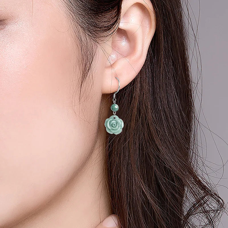 Moonlit Rose Jade Earrings